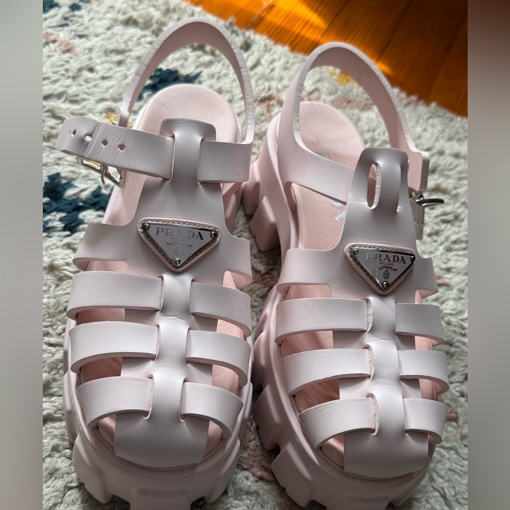 Prada Monolith Logo Plaque Platform Fisherman Sandals - Picture 7 of 10